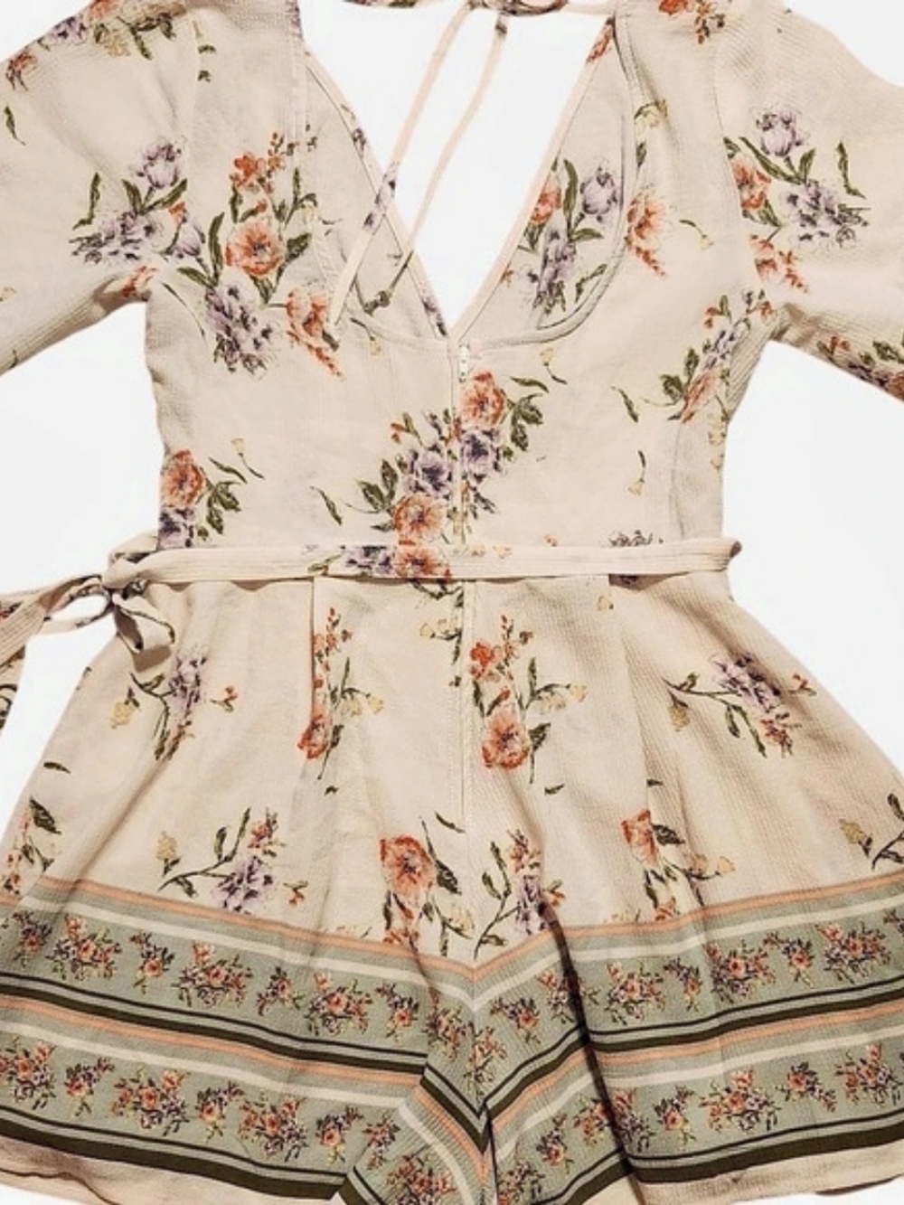 Floral Wrap Mini Dress in Cream